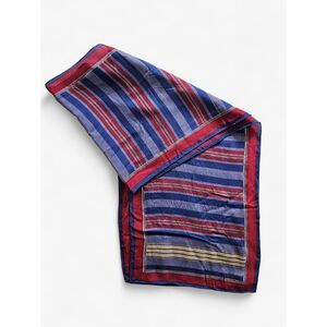 Vintage Albert Nipon Signed Hand Rolled Red Blue Striped Silk Scarf 50"x10.5"